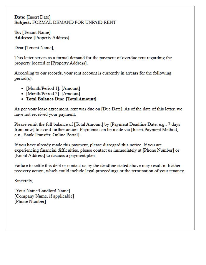 Initial Debt Recovery Demand Letter for Rent