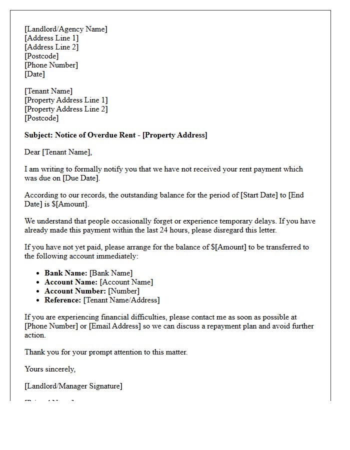 Initial Tenant Arrears Debt Collection Letter