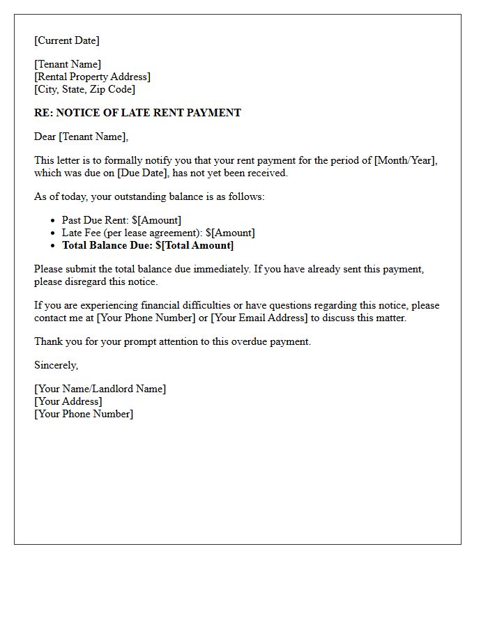 Late Residential Rent Payment Notice Letter