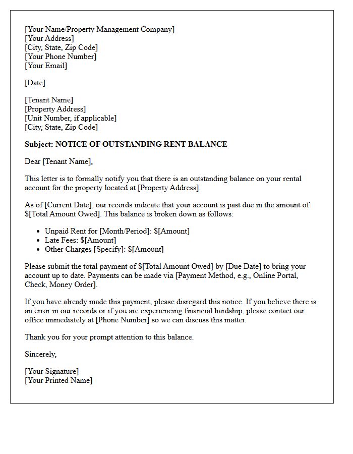 Outstanding Rent Balance Initial Demand Letter