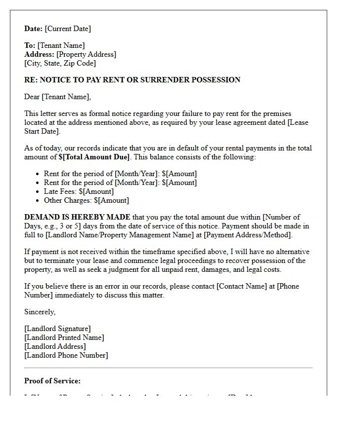 Primary Notice and Rent Demand Letter