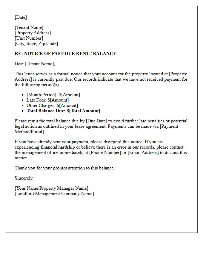 Residential Lease Past Due Balance Letter