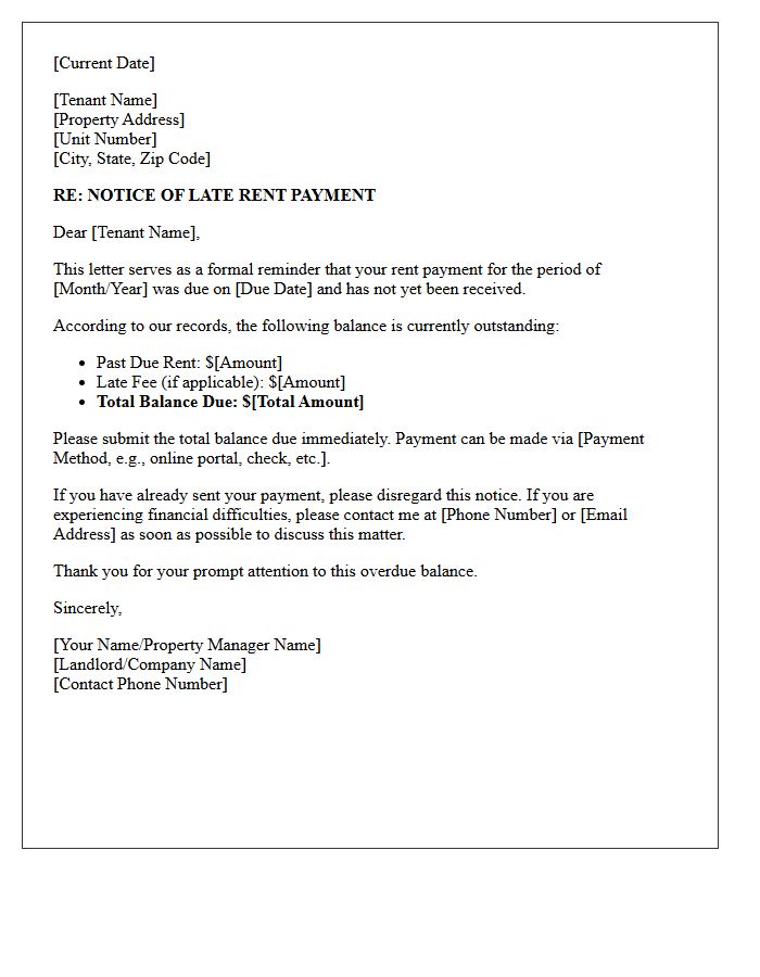 Residential Property Late Rent Warning Letter