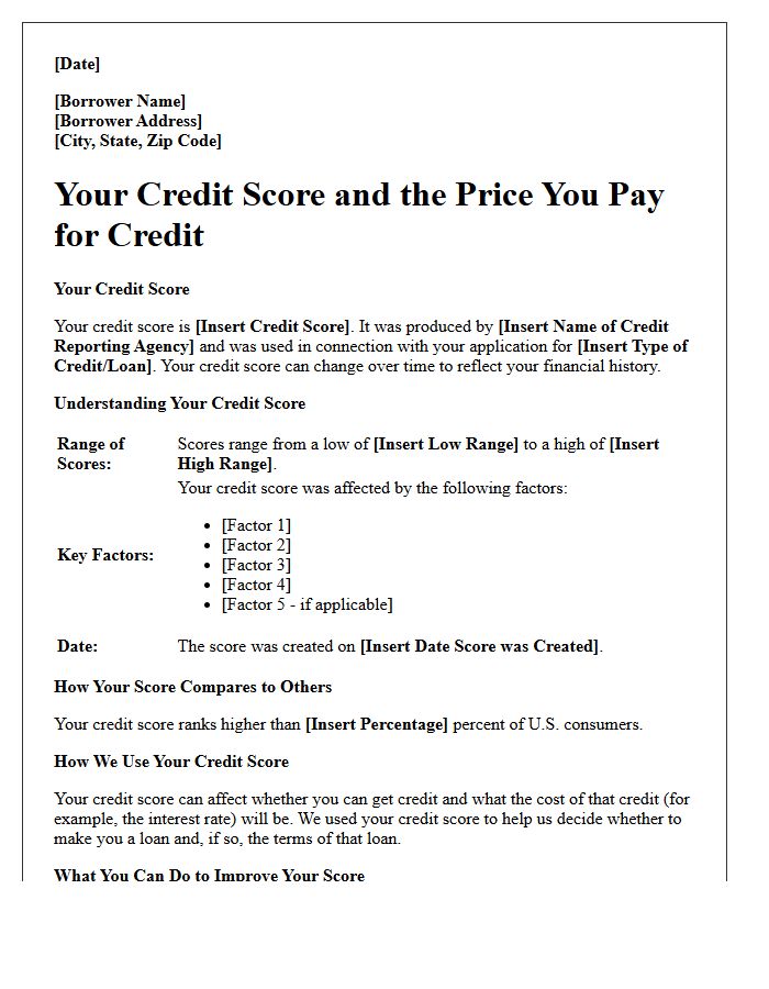 Credit Score Disclosure Exception Notice Letter