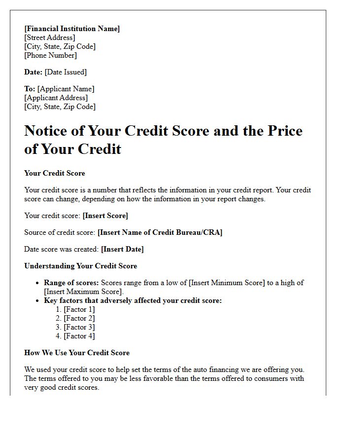 Direct Auto Finance Risk-Based Pricing Notice Letter