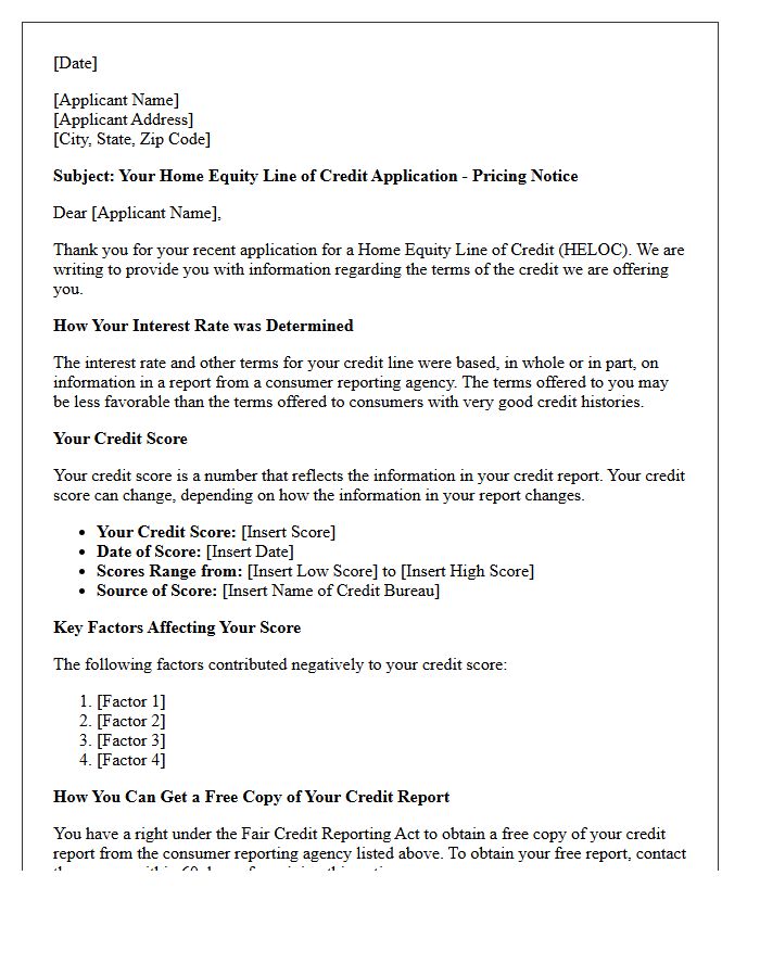 Home Equity Line of Credit Risk-Based Pricing Notice Letter