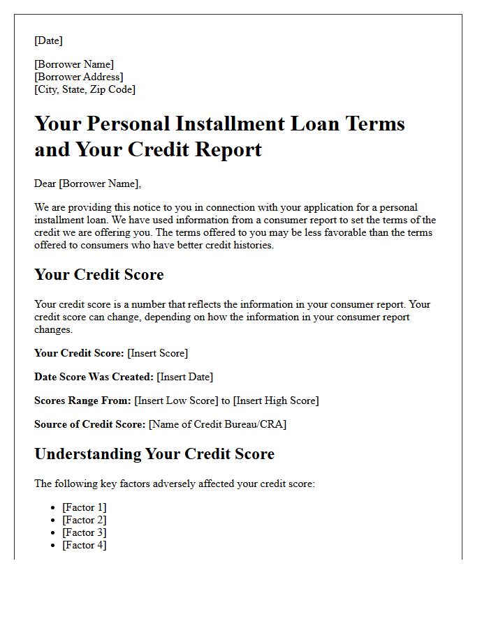 Personal Installment Loan Risk-Based Pricing Notice Letter