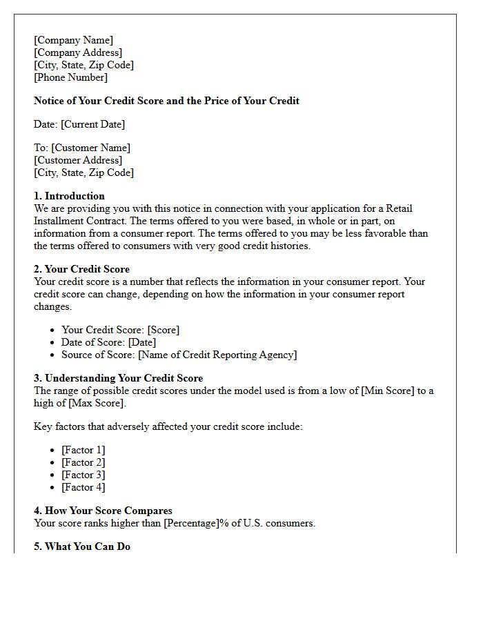 Retail Installment Contract Risk-Based Pricing Notice Letter