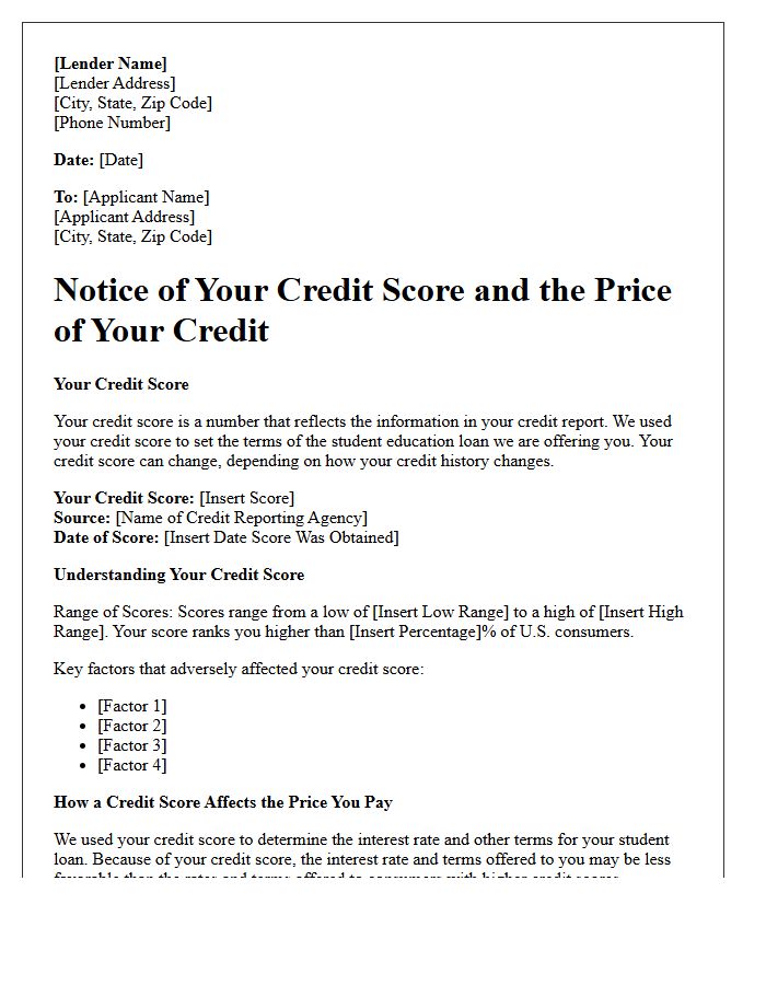 Student Education Loan Risk-Based Pricing Notice Letter