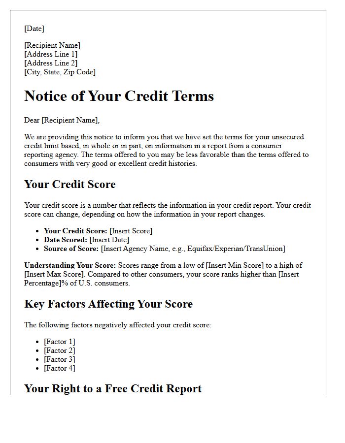 Unsecured Credit Limit Risk-Based Pricing Notice Letter