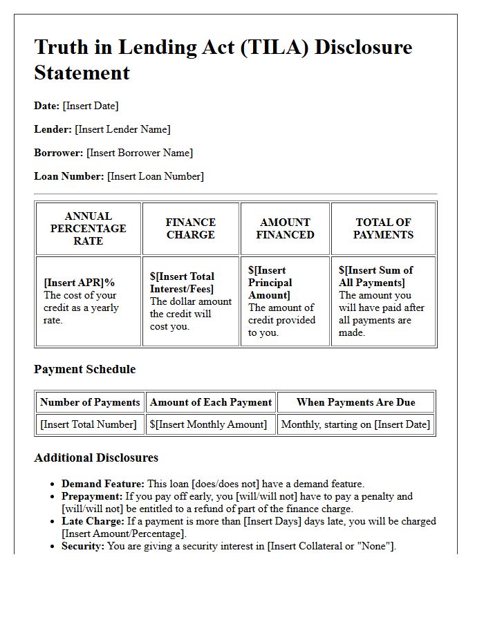 Personal Loan Truth in Lending Act Disclosure Letter