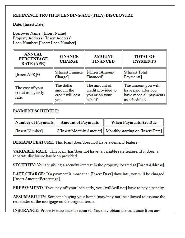 Refinance Truth in Lending Act Disclosure Letter