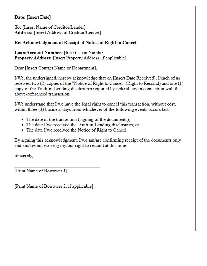 Acknowledgment of Receipt of Right to Rescind Letter