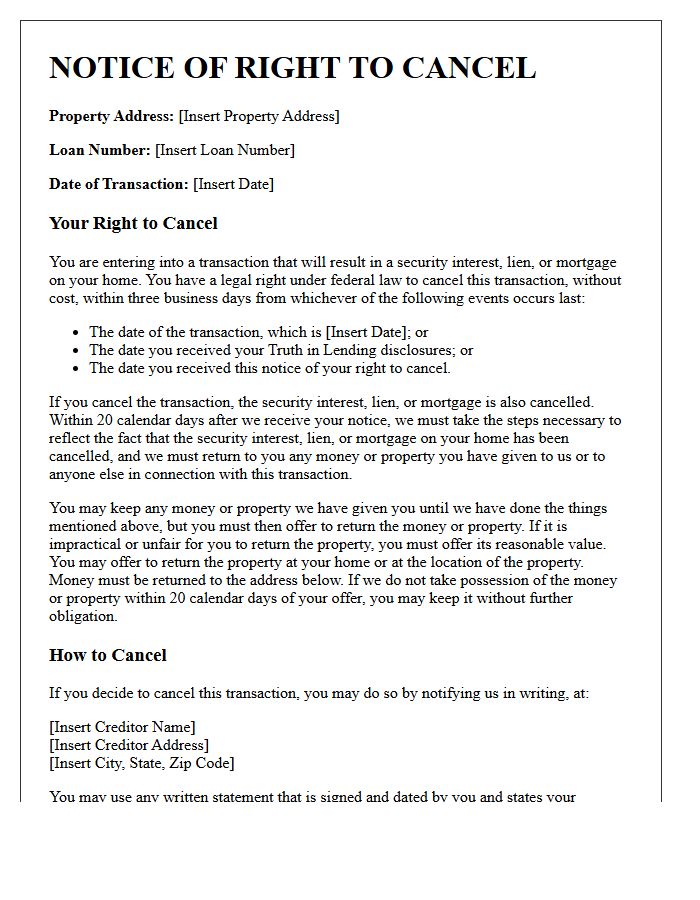 Notice of Right to Cancel Loan Transaction Letter