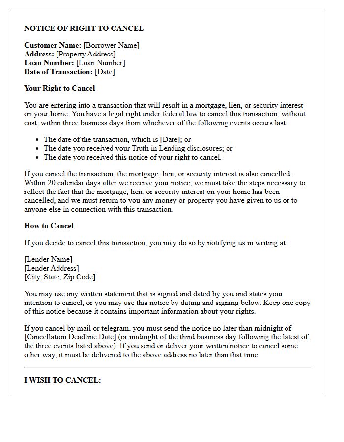 Notice of Right to Rescind Mortgage Refinancing Letter