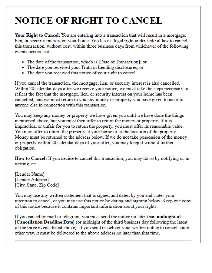 Notice of Right to Rescind Primary Residence Refinance Letter