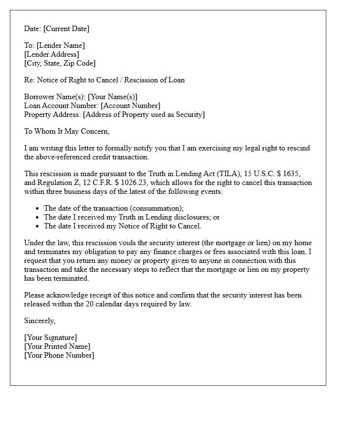 Rescission of Closed End Credit Transaction Letter