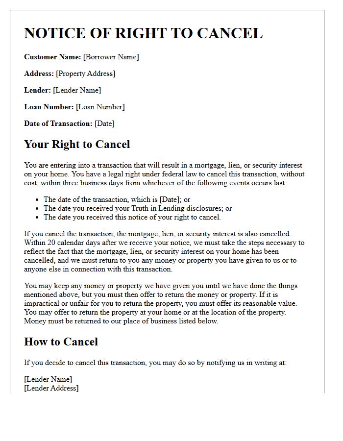Second Mortgage Notice of Right to Rescind Letter