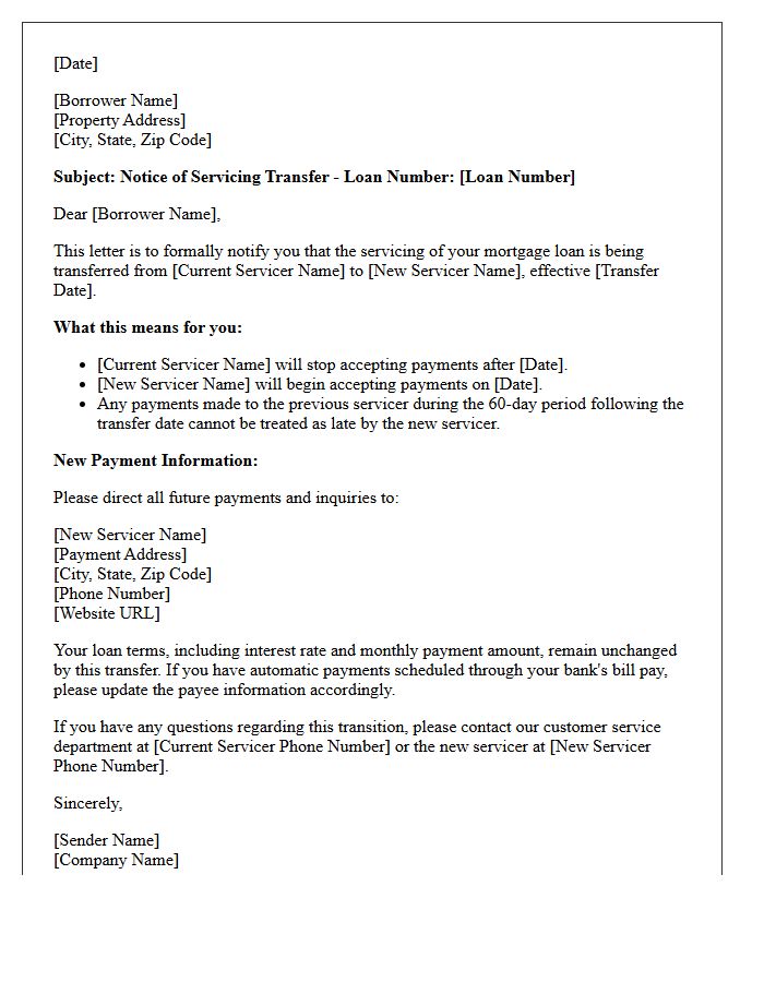 Acknowledgment of Servicing Transfer Letter