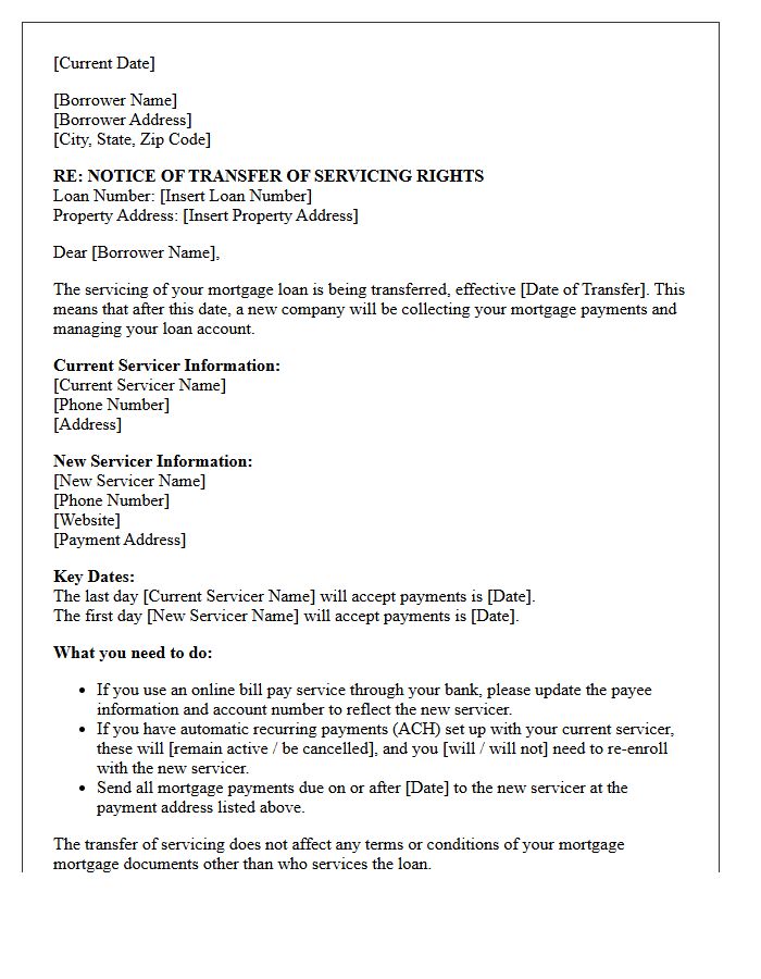 Change of Mortgage Servicer Notification Letter