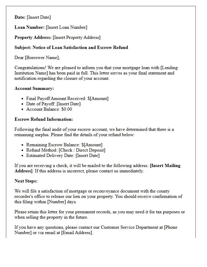 Final Mortgage Statement and Escrow Refund Letter