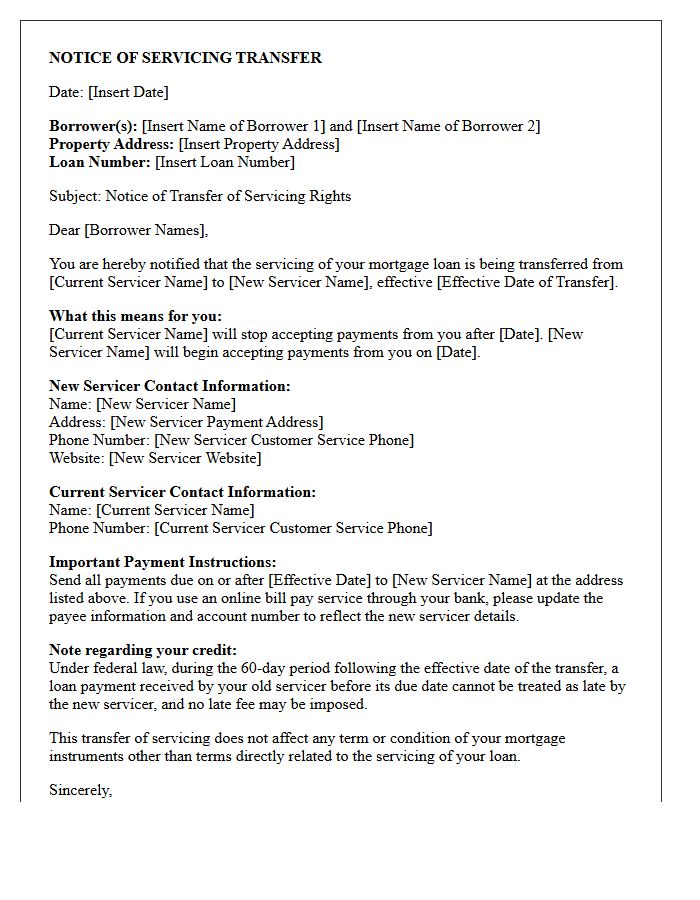 Joint Mortgage Servicing Transfer Notice Letter