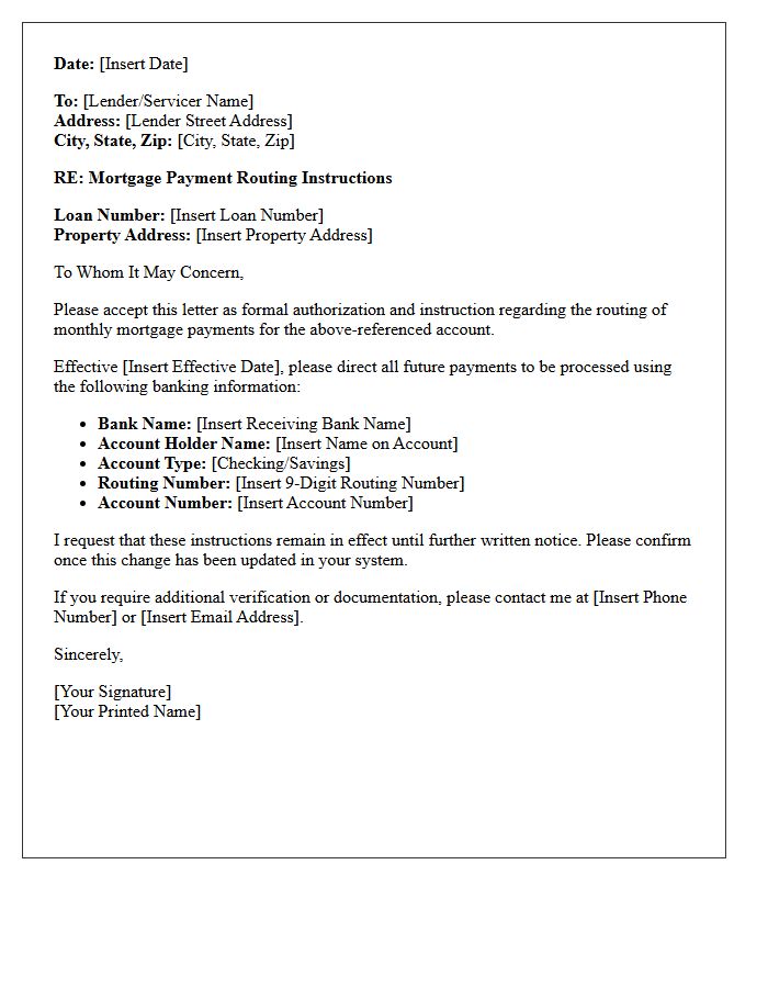 Mortgage Payment Routing Instruction Letter