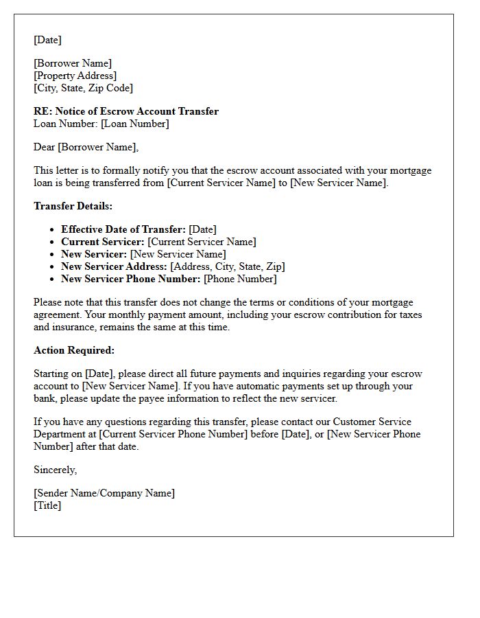 Notice of Escrow Account Transfer Letter