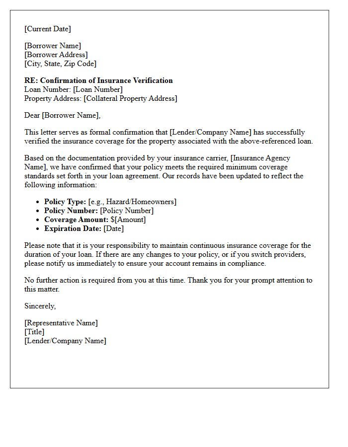Confirmation of Borrower Insurance Verification Letter