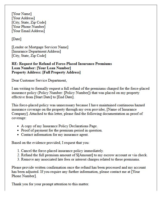 Force-Placed Insurance Premium Refund Letter