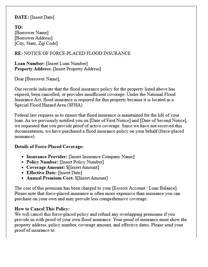 Notice of Force-Placed Flood Insurance Letter