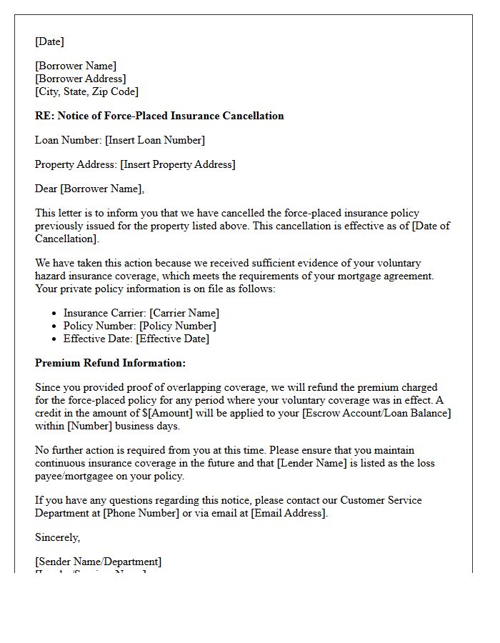 Notice of Force-Placed Insurance Cancellation Letter