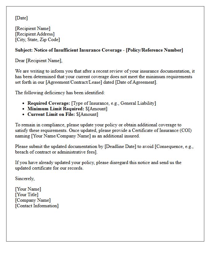 Notice of Insufficient Insurance Coverage Letter