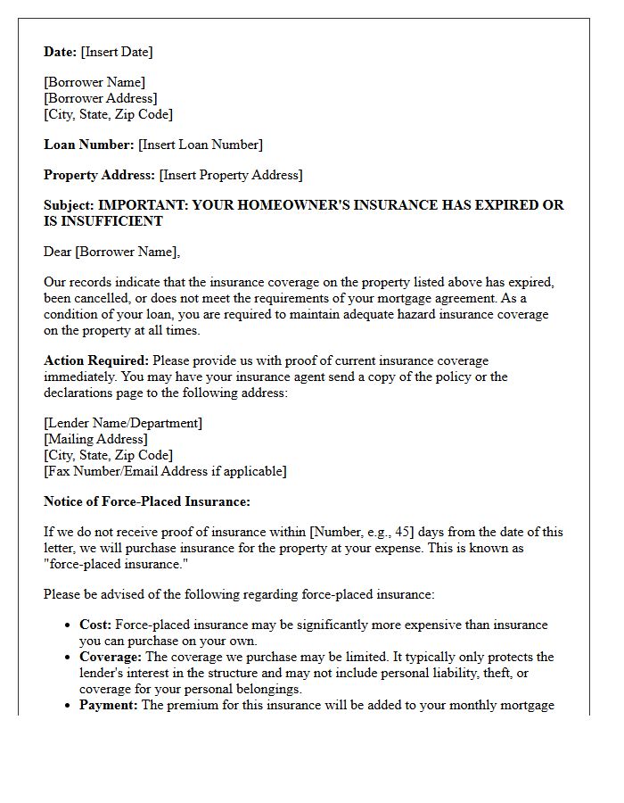 Notice of Intent to Force-Place Insurance Letter