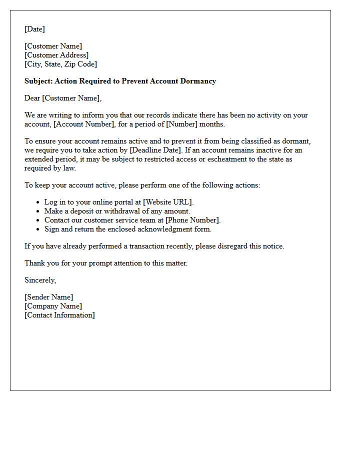 Action Required To Prevent Dormancy Letter