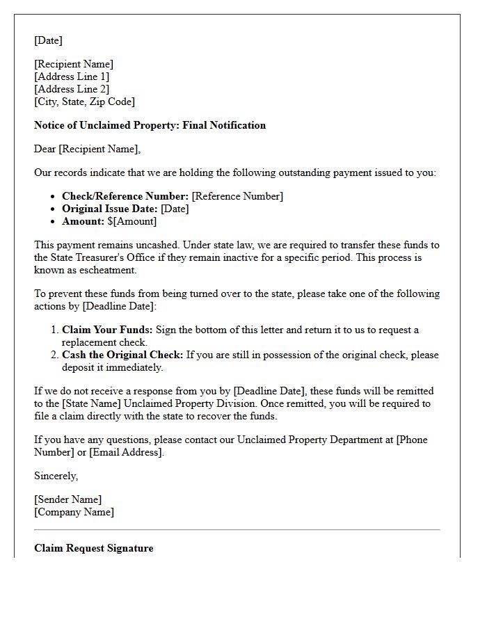 Escheatment Processing Notification Letter