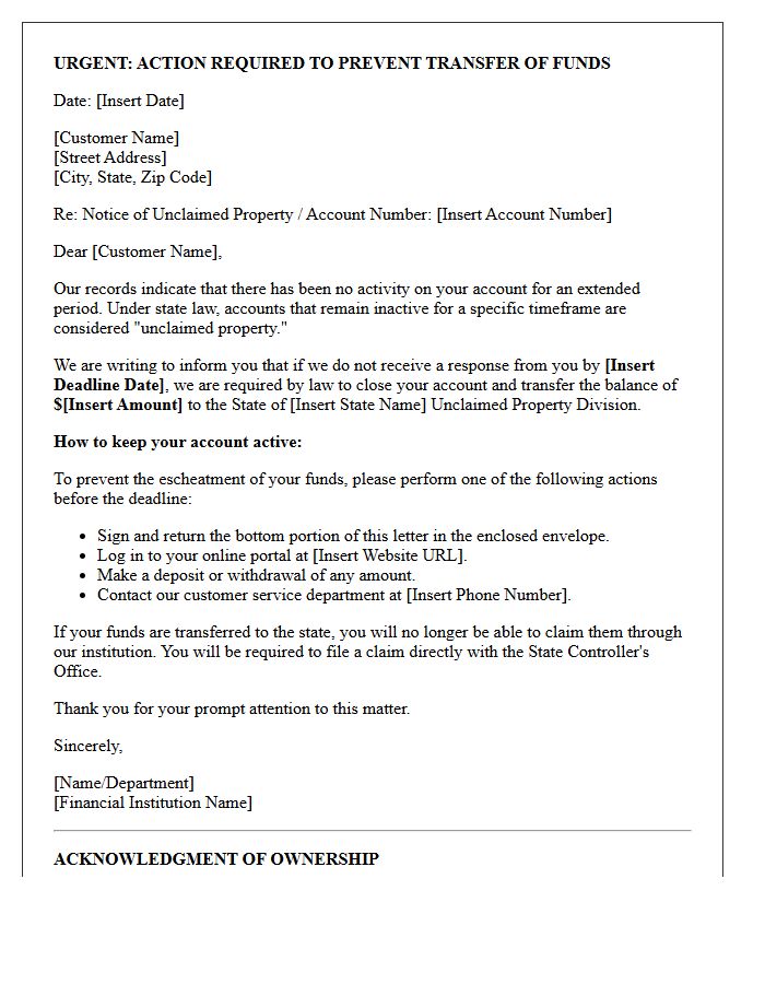 Notice Of Imminent Account Escheatment Letter