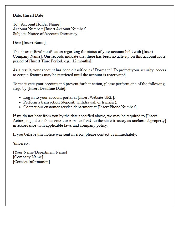 Official Account Dormancy Notice Letter