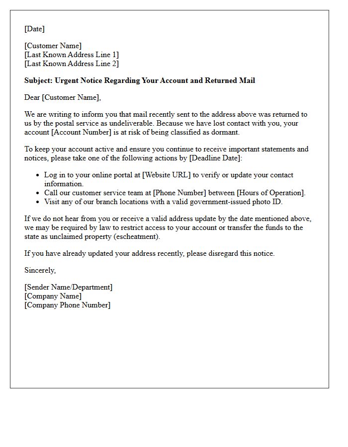 Returned Mail Dormancy Warning Letter