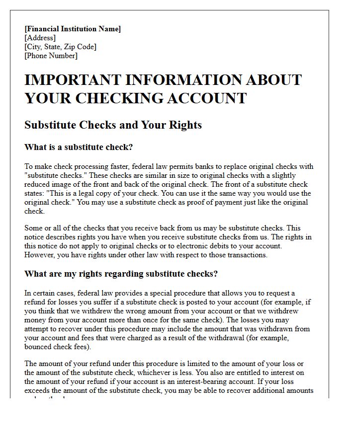 Consumer Substitute Check Policy Disclosure Letter