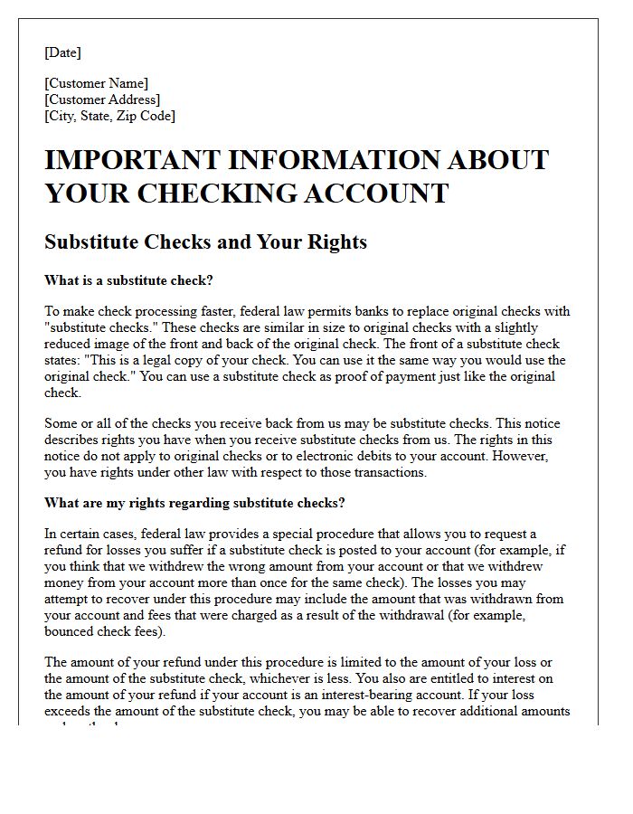Initial Substitute Check Policy Disclosure Letter