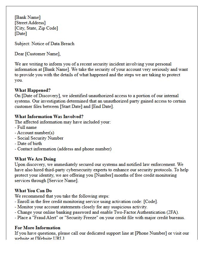 Banking Data Breach Notification Letter