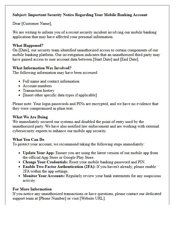 Compromised Mobile Banking Application Breach Letter