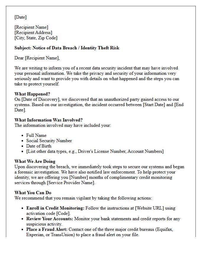 Identity Theft Risk and Breach Notification Letter