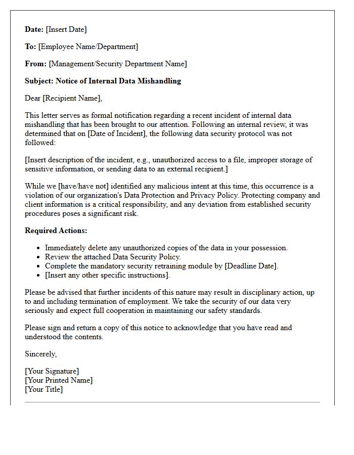 Notice of Internal Data Mishandling Letter