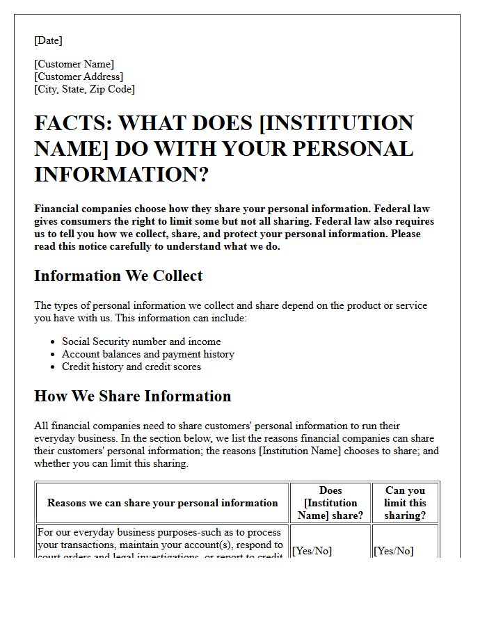 Account Opening Financial Privacy Notice Letter