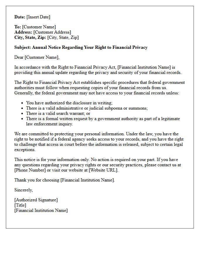 Annual Right To Financial Privacy Update Letter
