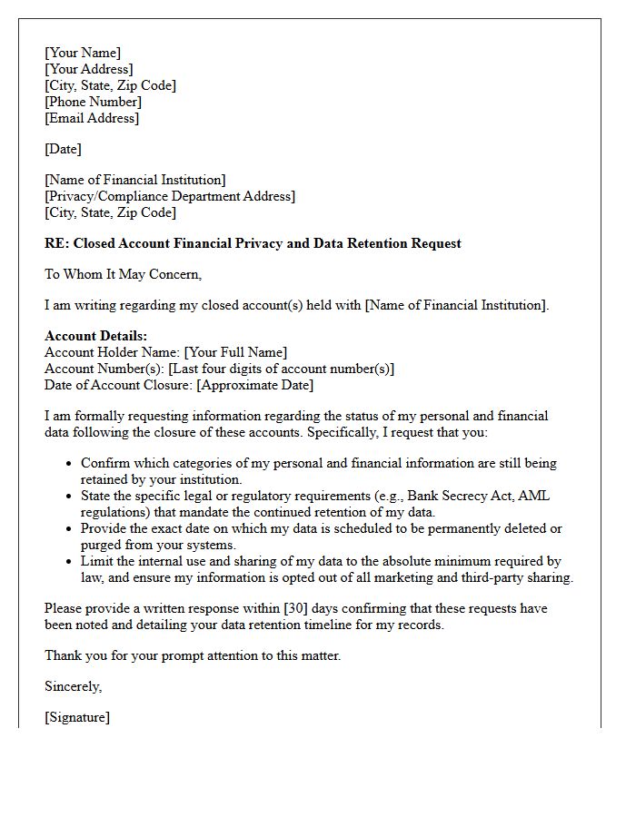 Closed Account Financial Privacy Retention Letter
