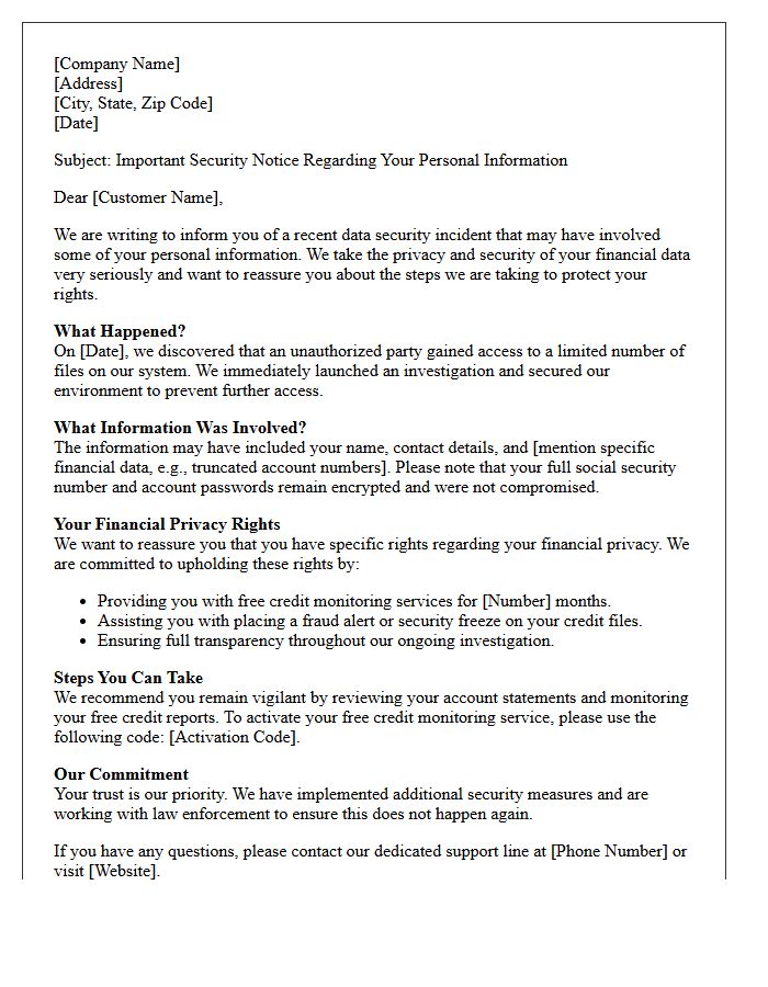 Data Breach Financial Privacy Rights Reassurance Letter