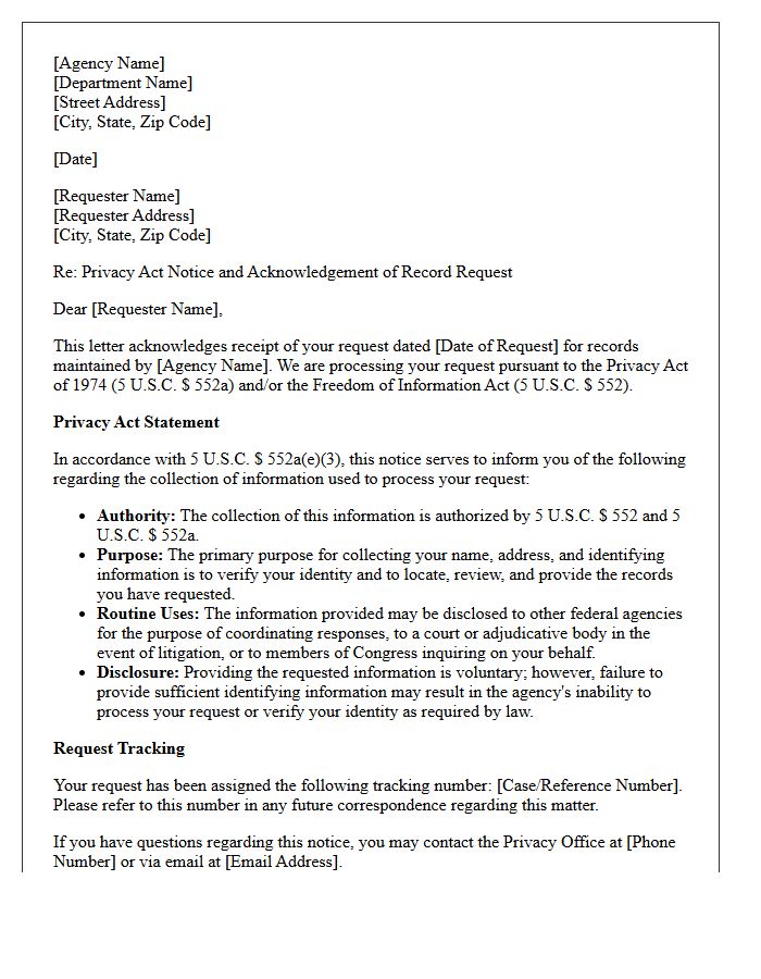 Federal Agency Record Request Privacy Notice Letter